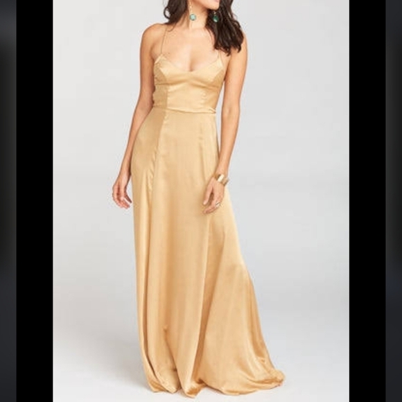 Show Me your mumu godshaw goddess gown gold lux satin small - Picture 1 of 9
